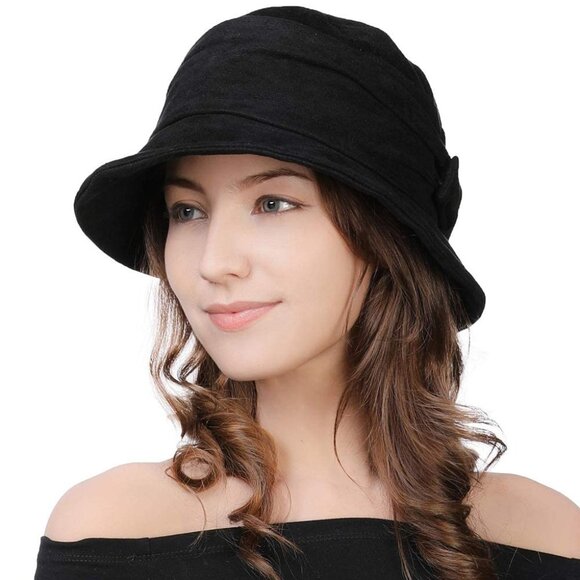 Vintage Cloche Bucket Hat Packable Elegant Retro Winter Fedora Style